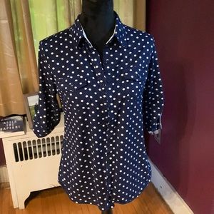 Adorable polka dot navy blue and white top